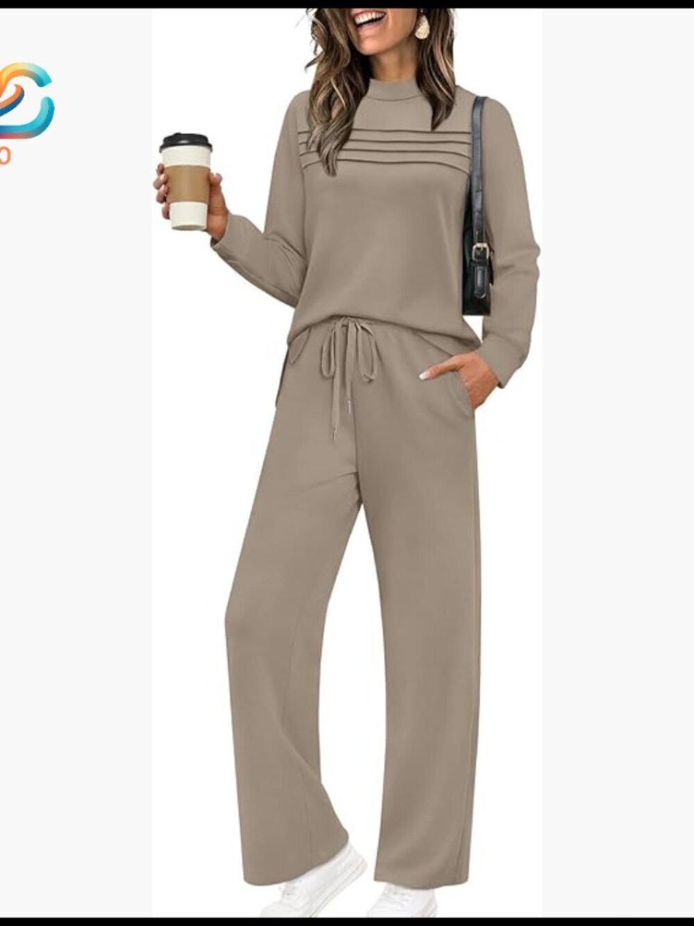 Women's Long Sleeve Lounge Set Wide Leg Pants Two Piece Travel Outfit